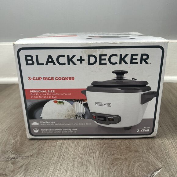 Black + Decker 3 Cup Electric Rice Cooker with Keep-Warm Function White RC503 - Picture 1 of 6